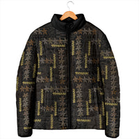 Hawaii Brown Plumeria Lei Black Padded Jacket Frangipani Floral Heritage Art
