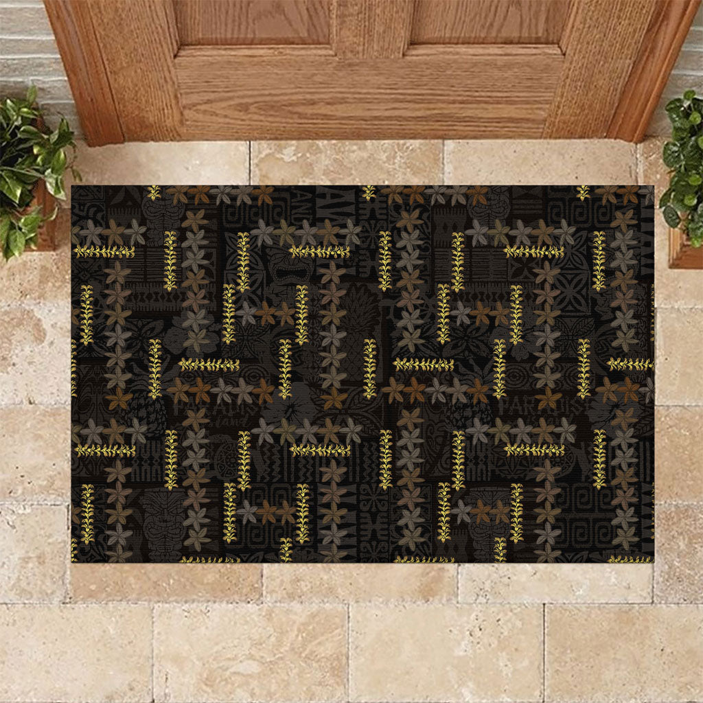 Hawaii Brown Plumeria Lei Black Rubber Doormat Frangipani Floral Heritage Art