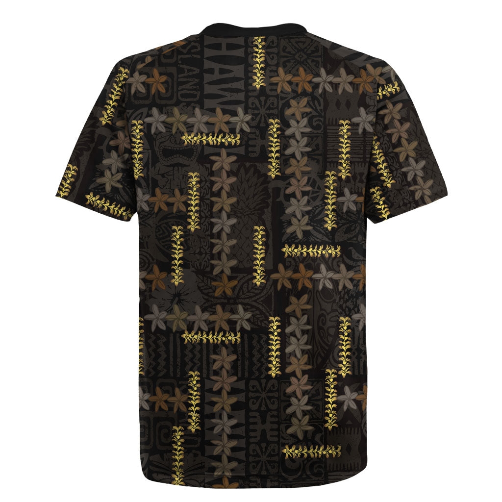 Hawaii Brown Plumeria Lei Black Rugby Jersey Frangipani Floral Heritage Art