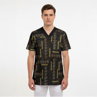 Hawaii Brown Plumeria Lei Black Scrub Top Frangipani Floral Heritage Art LT01 - Polynesian Pride