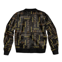 Hawaii Brown Plumeria Lei Black Sleeve Zip Bomber Jacket Frangipani Floral Heritage Art