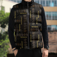 Hawaii Brown Plumeria Lei Black Sleeveless Puffer Jacket Frangipani Floral Heritage Art