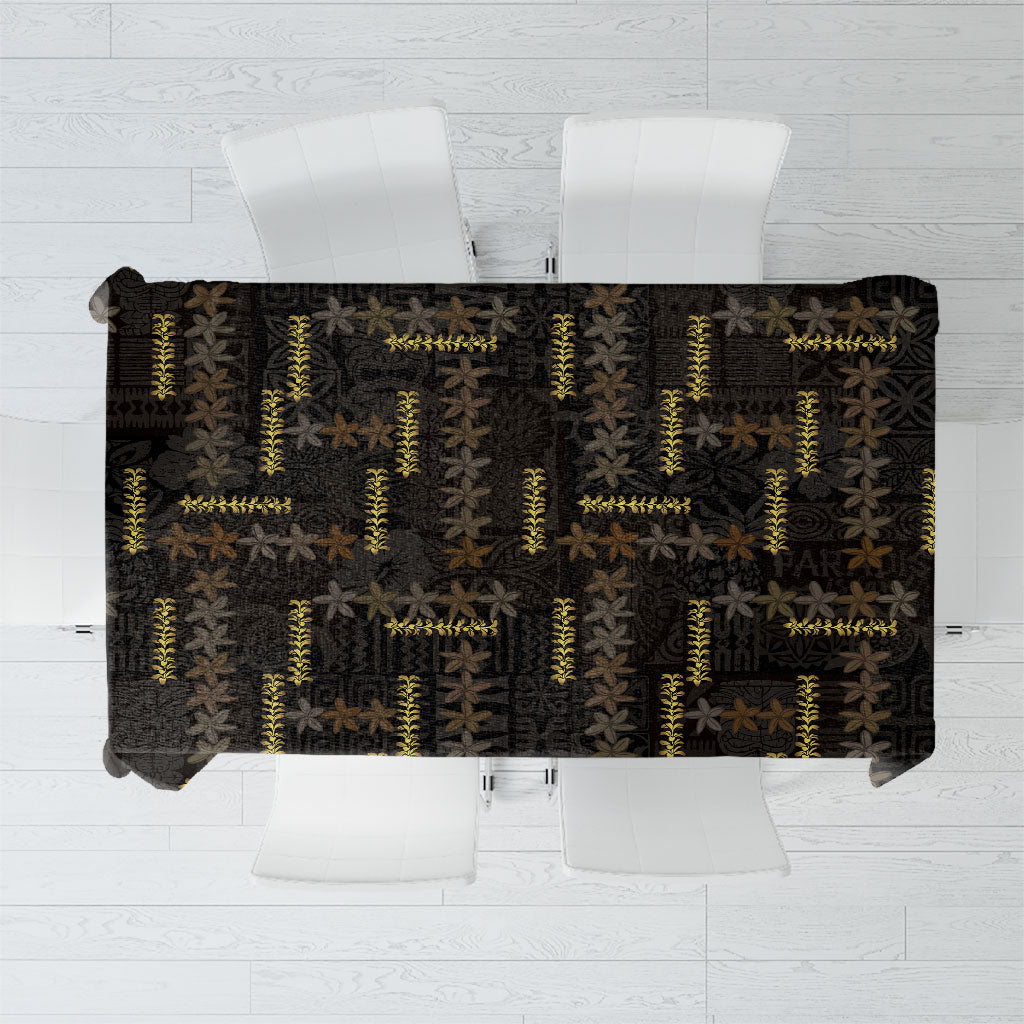 Hawaii Brown Plumeria Lei Black Tablecloth Frangipani Floral Heritage Art