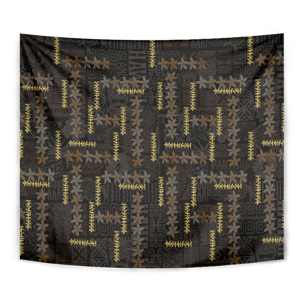 Hawaii Brown Plumeria Lei Black Tapestry Frangipani Floral Heritage Art