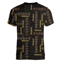Hawaii Brown Plumeria Lei Black Women V-Neck T-Shirt Frangipani Floral Heritage Art LT01 - Polynesian Pride