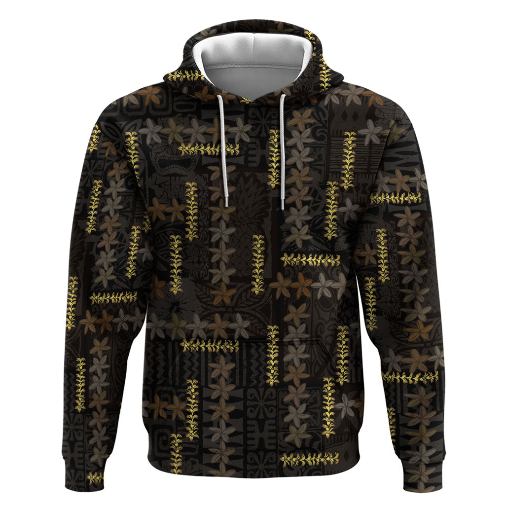 Hawaii Brown Plumeria Lei Black Zip Hoodie Frangipani Floral Heritage Art