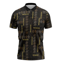 Hawaii Brown Plumeria Lei Black Zipper Polo Shirt Frangipani Floral Heritage Art