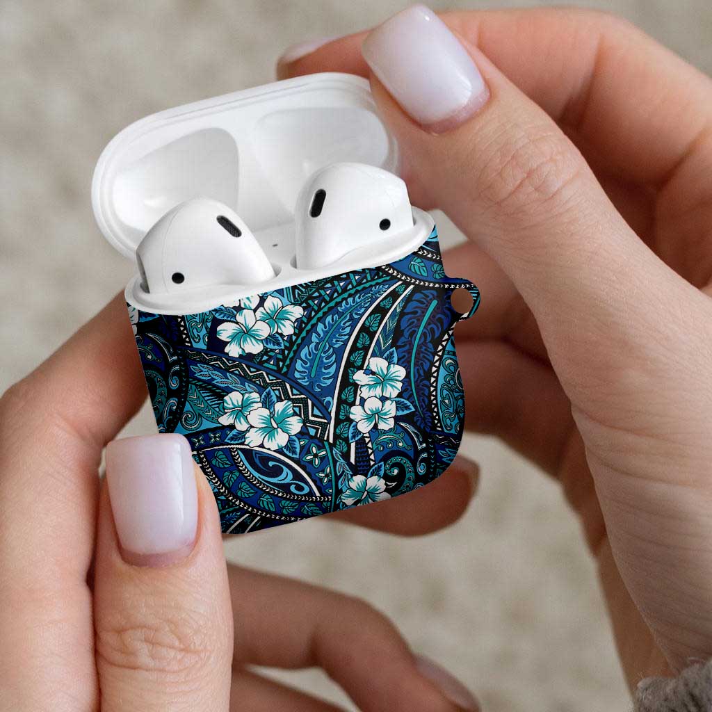 Polynesian Hibiscus Tropical Blue Floral AirPods Case Tribal Pattern - Polynesian Pride