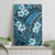 Polynesian Hibiscus Tropical Blue Floral Canvas Wall Art Tribal Pattern - Polynesian Pride