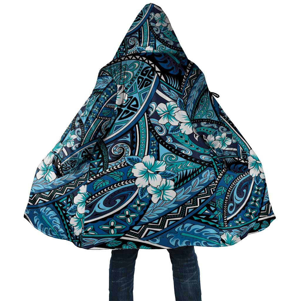 Polynesian Hibiscus Tropical Blue Floral Cloak Tribal Pattern LT01 Unisex Blue - Polynesian Pride