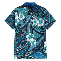 Polynesian Hibiscus Tropical Blue Floral Family Matching Long Sleeve Bodycon Dress and Hawaiian Shirt Tribal Pattern LT01 - Polynesian Pride