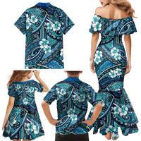 Polynesian Hibiscus Tropical Blue Floral Family Matching Mermaid Dress and Hawaiian Shirt Tribal Pattern LT01 - Polynesian Pride