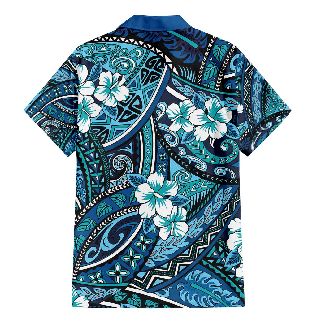 Polynesian Hibiscus Tropical Blue Floral Family Matching Mermaid Dress and Hawaiian Shirt Tribal Pattern LT01 - Polynesian Pride