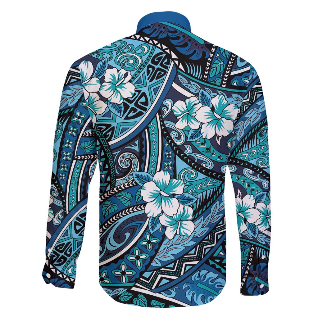 Polynesian Hibiscus Tropical Blue Floral Family Matching Mermaid Dress and Hawaiian Shirt Tribal Pattern LT01 - Polynesian Pride