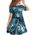 Polynesian Hibiscus Tropical Blue Floral Family Matching Off The Shoulder Long Sleeve Dress and Hawaiian Shirt Tribal Pattern - Polynesian Pride