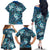 Polynesian Hibiscus Tropical Blue Floral Family Matching Off The Shoulder Long Sleeve Dress and Hawaiian Shirt Tribal Pattern - Polynesian Pride