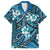 Polynesian Hibiscus Tropical Blue Floral Family Matching Off The Shoulder Long Sleeve Dress and Hawaiian Shirt Tribal Pattern - Polynesian Pride