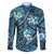 Polynesian Hibiscus Tropical Blue Floral Family Matching Off The Shoulder Long Sleeve Dress and Hawaiian Shirt Tribal Pattern - Polynesian Pride