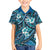 Polynesian Hibiscus Tropical Blue Floral Family Matching Off The Shoulder Long Sleeve Dress and Hawaiian Shirt Tribal Pattern - Polynesian Pride