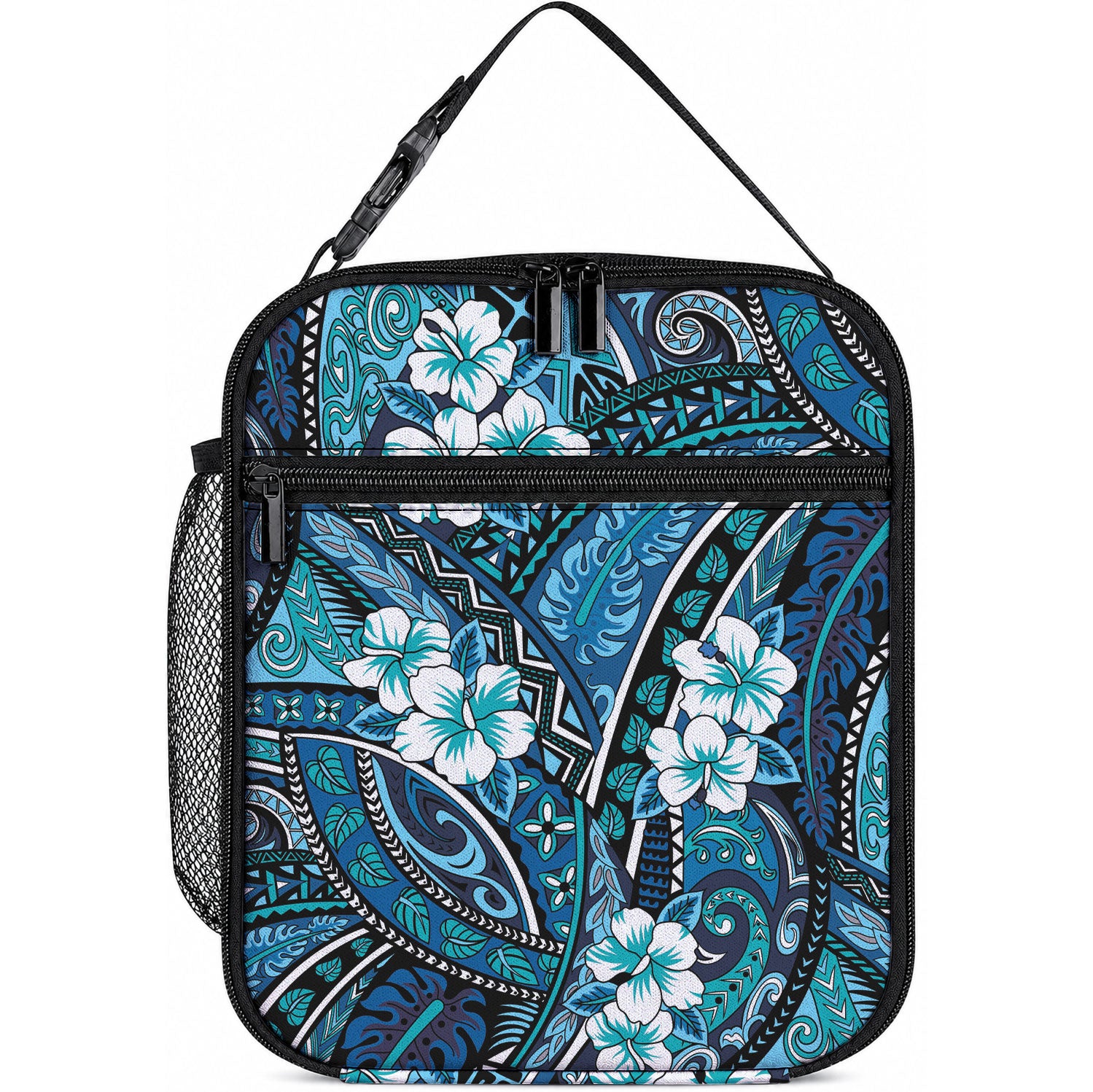 Polynesian Hibiscus Tropical Blue Floral Lunch Bag Tribal Pattern LT01 10.2 × 8.3 × 4.3 inch Blue - Polynesian Pride