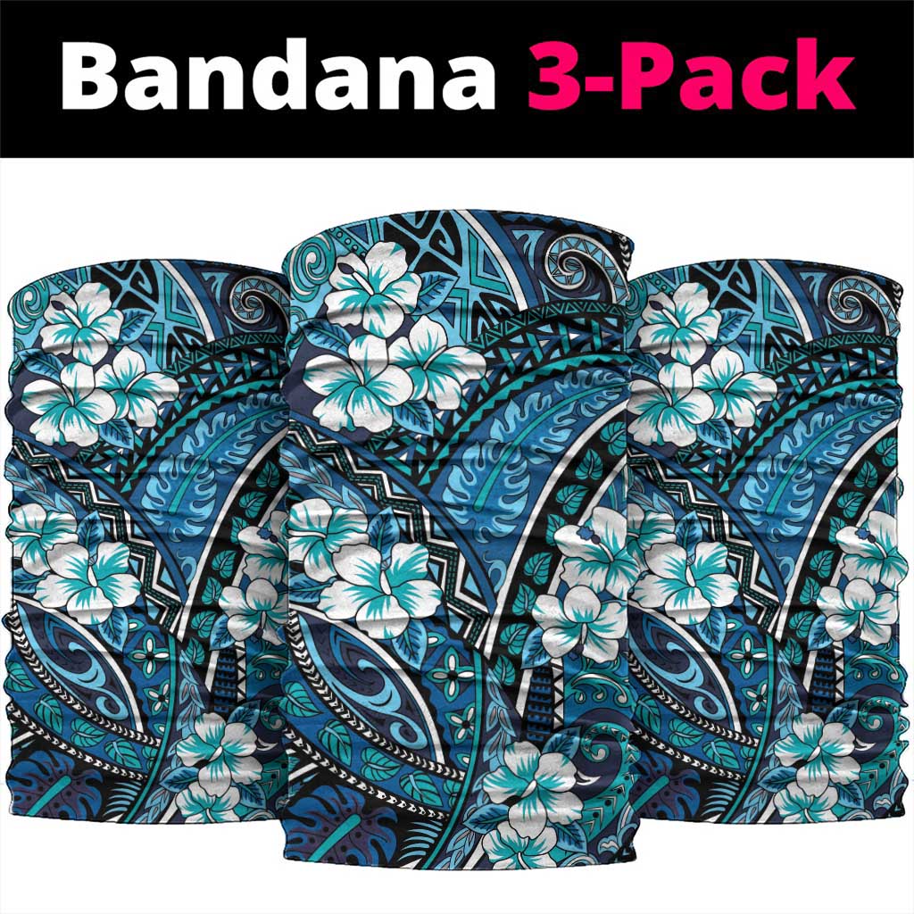 Polynesian Hibiscus Tropical Blue Floral Neck Gaiter Tribal Pattern - Polynesian Pride