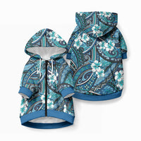 Polynesian Hibiscus Tropical Blue Floral Pet Hoodie Tribal Pattern LT01 Zip-up Blue - Polynesian Pride
