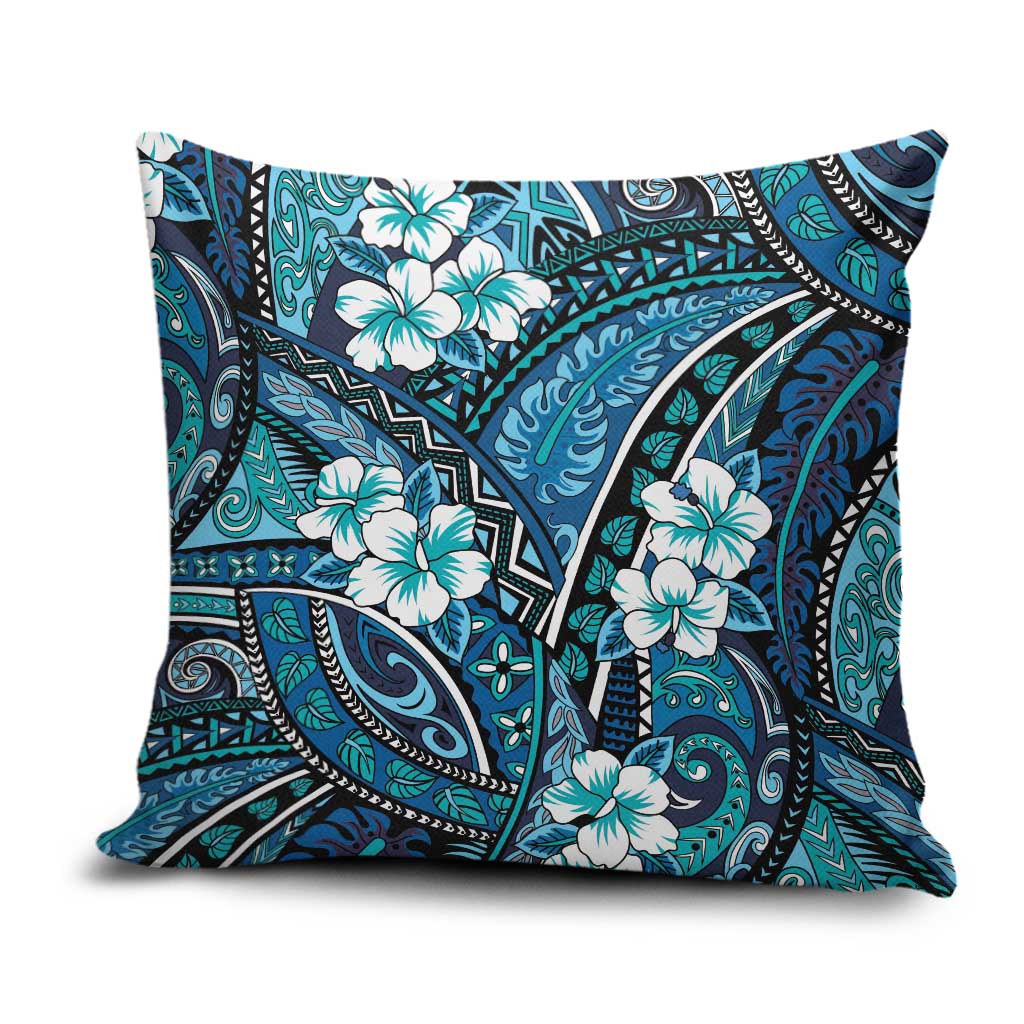 Polynesian Hibiscus Tropical Blue Floral Pillow Cover Tribal Pattern LT01 Blue - Polynesian Pride