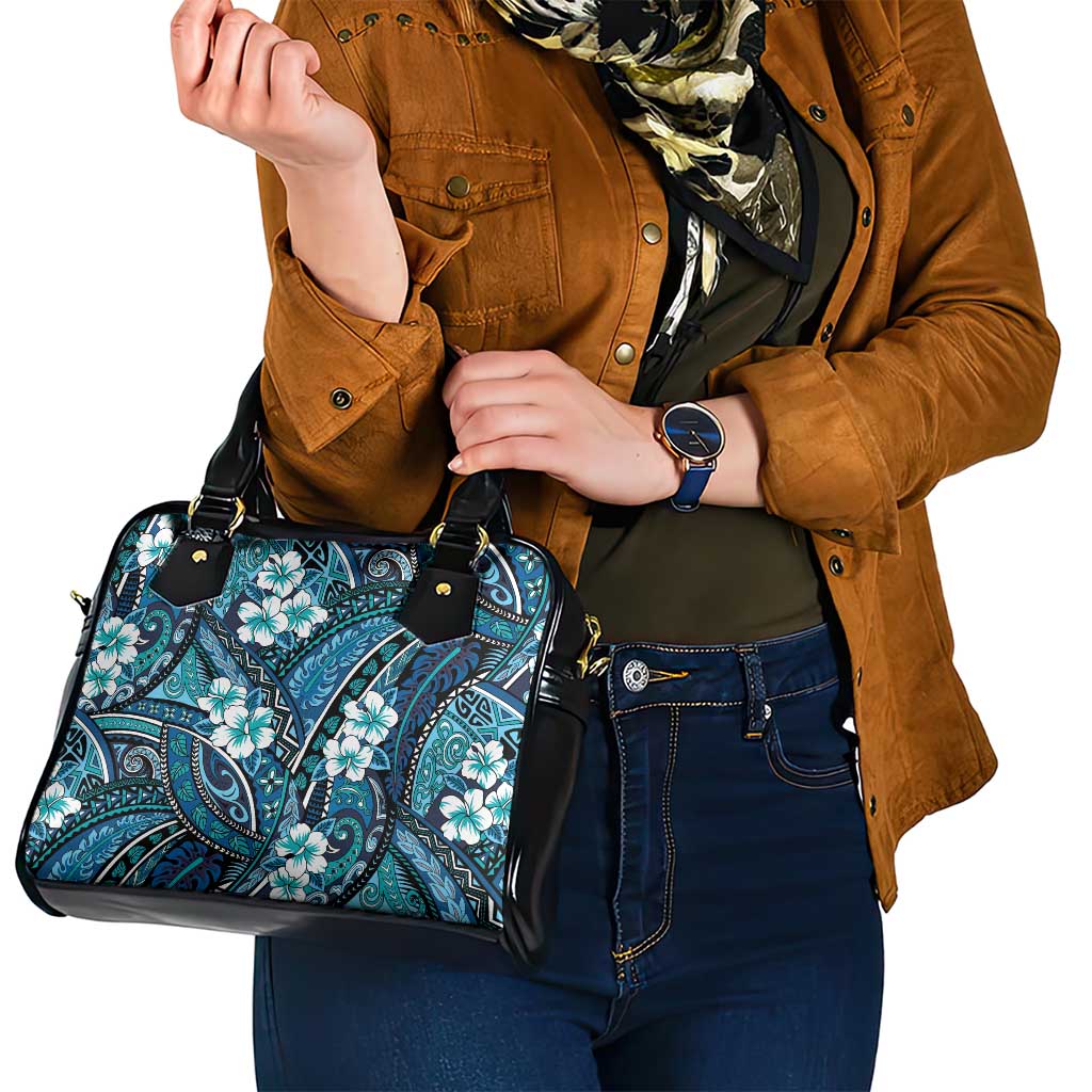 Polynesian Hibiscus Tropical Blue Floral Shoulder Handbag Tribal Pattern - Polynesian Pride