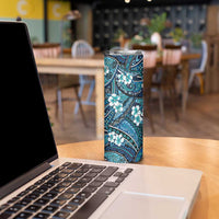 Polynesian Hibiscus Tropical Blue Floral Skinny Tumbler Tribal Pattern - Polynesian Pride
