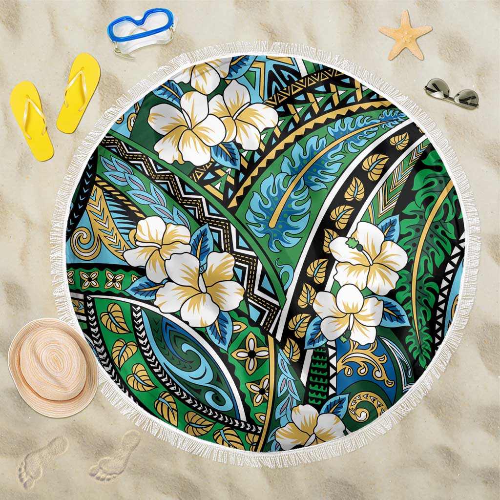 Polynesian Hibiscus Tropical Green Floral Beach Blanket Tribal Pattern - Polynesian Pride