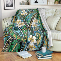 Polynesian Hibiscus Tropical Green Floral Blanket Tribal Pattern - Polynesian Pride