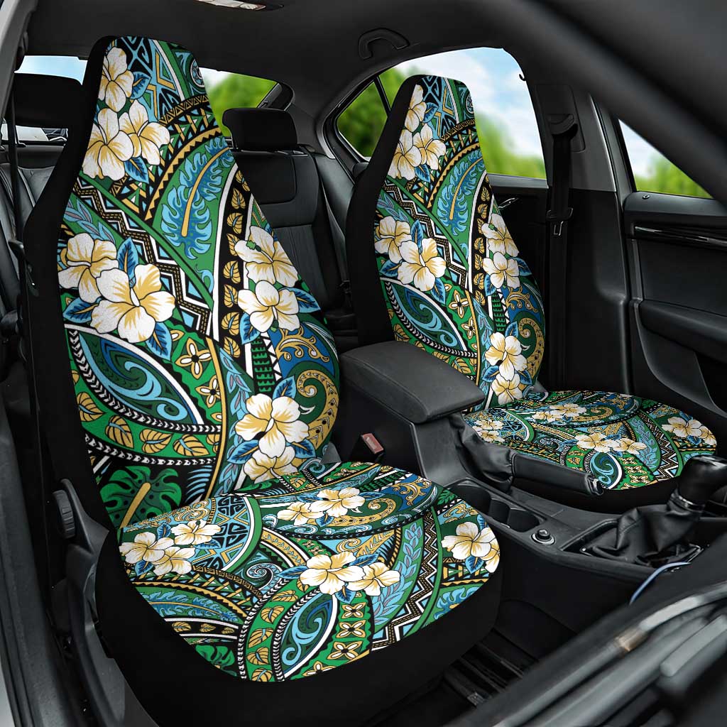 Polynesian Hibiscus Tropical Green Floral Car Seat Cover Tribal Pattern - Polynesian Pride