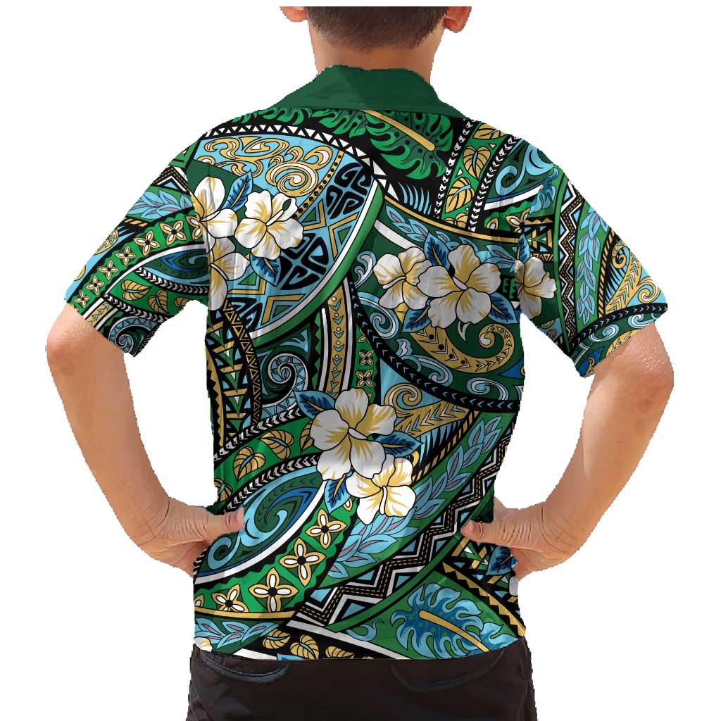 Polynesian Hibiscus Tropical Green Floral Family Matching Mermaid Dress and Hawaiian Shirt Tribal Pattern LT01 - Polynesian Pride