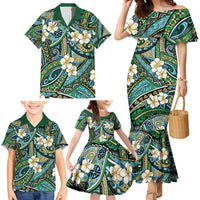 Polynesian Hibiscus Tropical Green Floral Family Matching Mermaid Dress and Hawaiian Shirt Tribal Pattern LT01 - Polynesian Pride