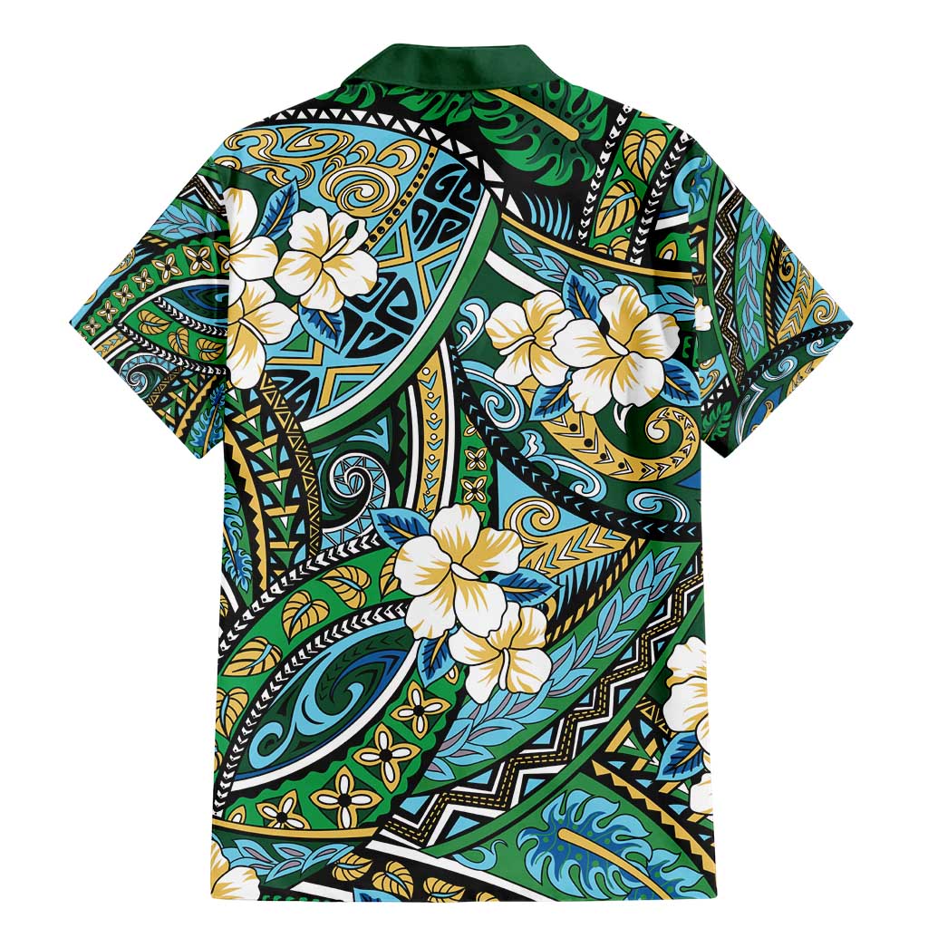 Polynesian Hibiscus Tropical Green Floral Family Matching Mermaid Dress and Hawaiian Shirt Tribal Pattern LT01 - Polynesian Pride