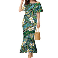 Polynesian Hibiscus Tropical Green Floral Family Matching Mermaid Dress and Hawaiian Shirt Tribal Pattern LT01 Mom's Dress Green - Polynesian Pride
