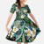 Polynesian Hibiscus Tropical Green Floral Family Matching Off The Shoulder Long Sleeve Dress and Hawaiian Shirt Tribal Pattern - Polynesian Pride