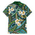 Polynesian Hibiscus Tropical Green Floral Family Matching Off The Shoulder Long Sleeve Dress and Hawaiian Shirt Tribal Pattern - Polynesian Pride