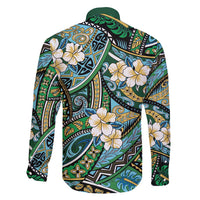 Polynesian Hibiscus Tropical Green Floral Family Matching Off Shoulder Short Dress and Hawaiian Shirt Tribal Pattern LT01 - Polynesian Pride