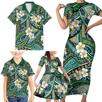 Polynesian Hibiscus Tropical Green Floral Family Matching Short Sleeve Bodycon Dress and Hawaiian Shirt Tribal Pattern LT01 - Polynesian Pride