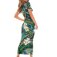 Polynesian Hibiscus Tropical Green Floral Family Matching Short Sleeve Bodycon Dress and Hawaiian Shirt Tribal Pattern LT01 - Polynesian Pride