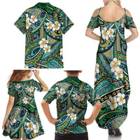Polynesian Hibiscus Tropical Green Floral Family Matching Summer Maxi Dress and Hawaiian Shirt Tribal Pattern LT01 - Polynesian Pride