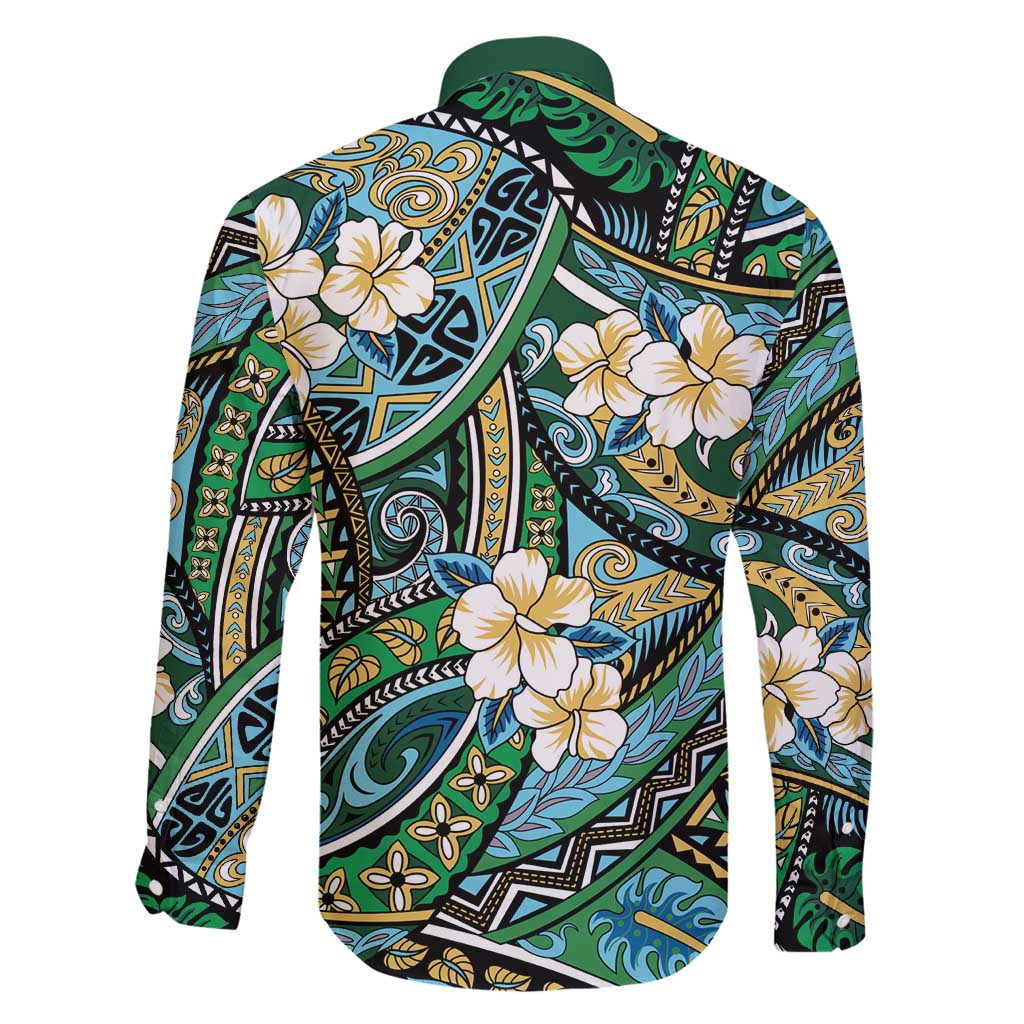 Polynesian Hibiscus Tropical Green Floral Family Matching Tank Maxi Dress and Hawaiian Shirt Tribal Pattern LT01 - Polynesian Pride