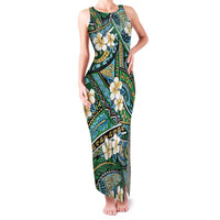 Polynesian Hibiscus Tropical Green Floral Family Matching Tank Maxi Dress and Hawaiian Shirt Tribal Pattern LT01 Mom's Dress Green - Polynesian Pride
