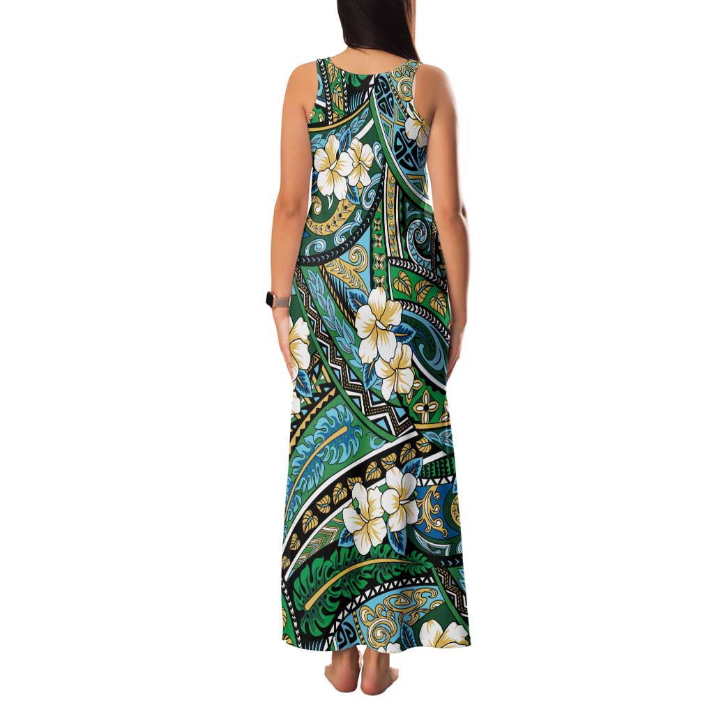 Polynesian Hibiscus Tropical Green Floral Family Matching Tank Maxi Dress and Hawaiian Shirt Tribal Pattern LT01 - Polynesian Pride