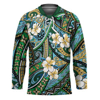 Polynesian Hibiscus Tropical Green Floral Hockey Jersey Tribal Pattern - Polynesian Pride