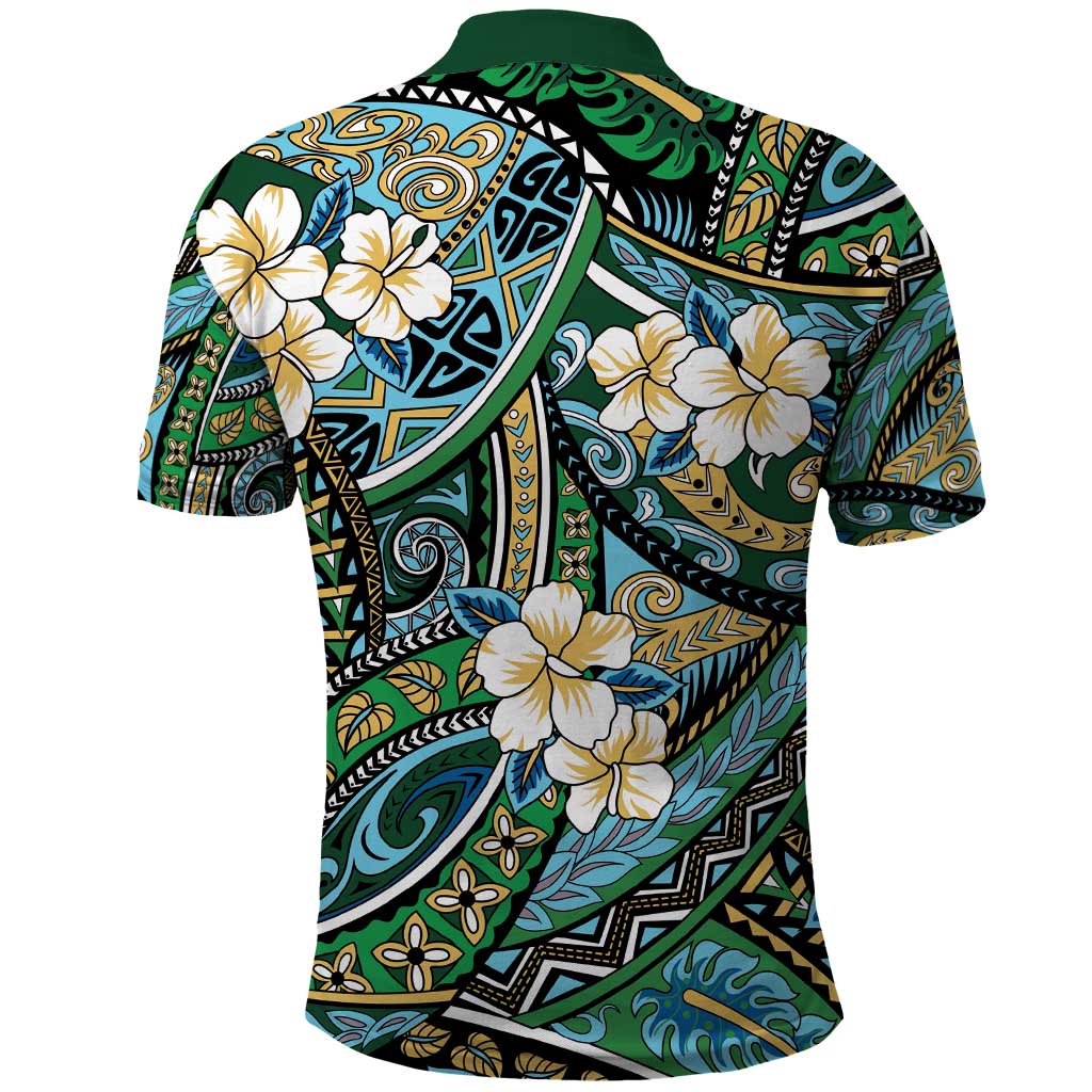 Polynesian Hibiscus Tropical Green Floral Polo Shirt Tribal Pattern - Polynesian Pride