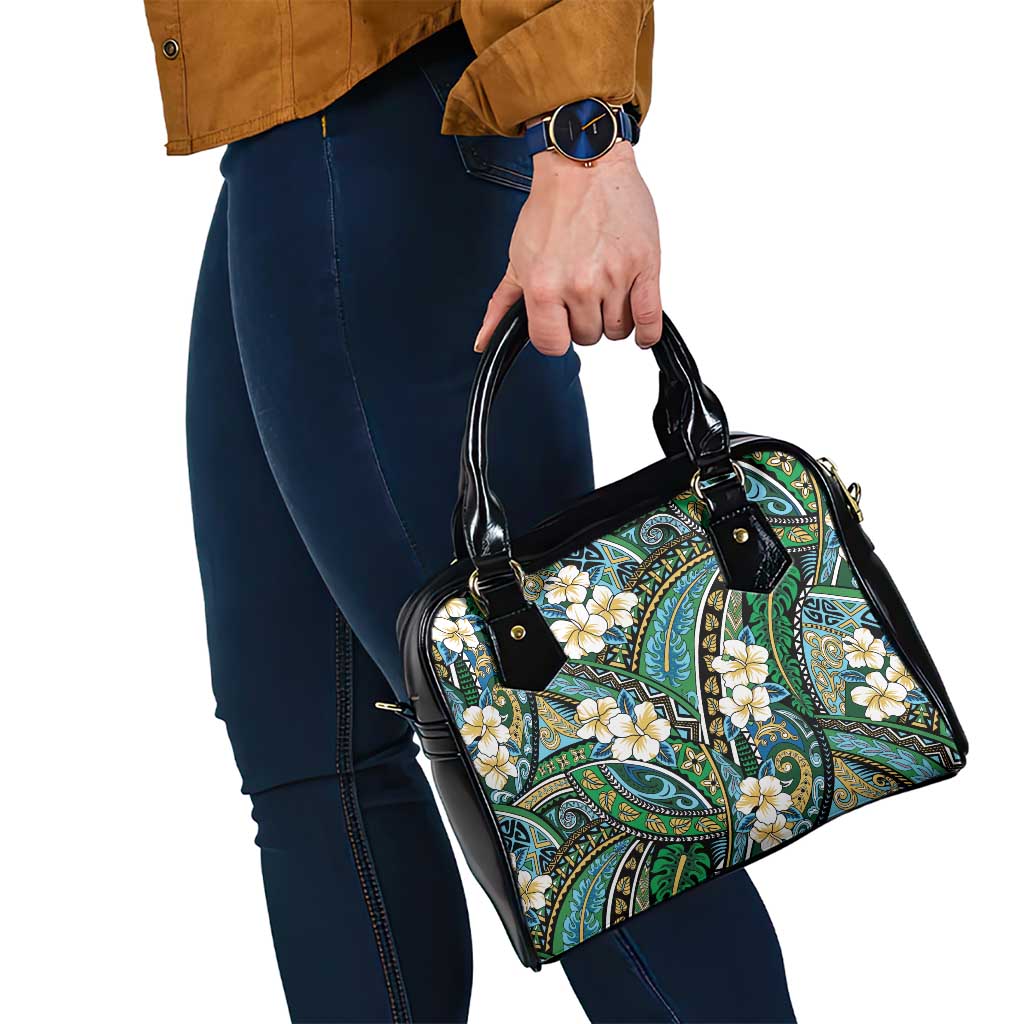 Polynesian Hibiscus Tropical Green Floral Shoulder Handbag Tribal Pattern - Polynesian Pride