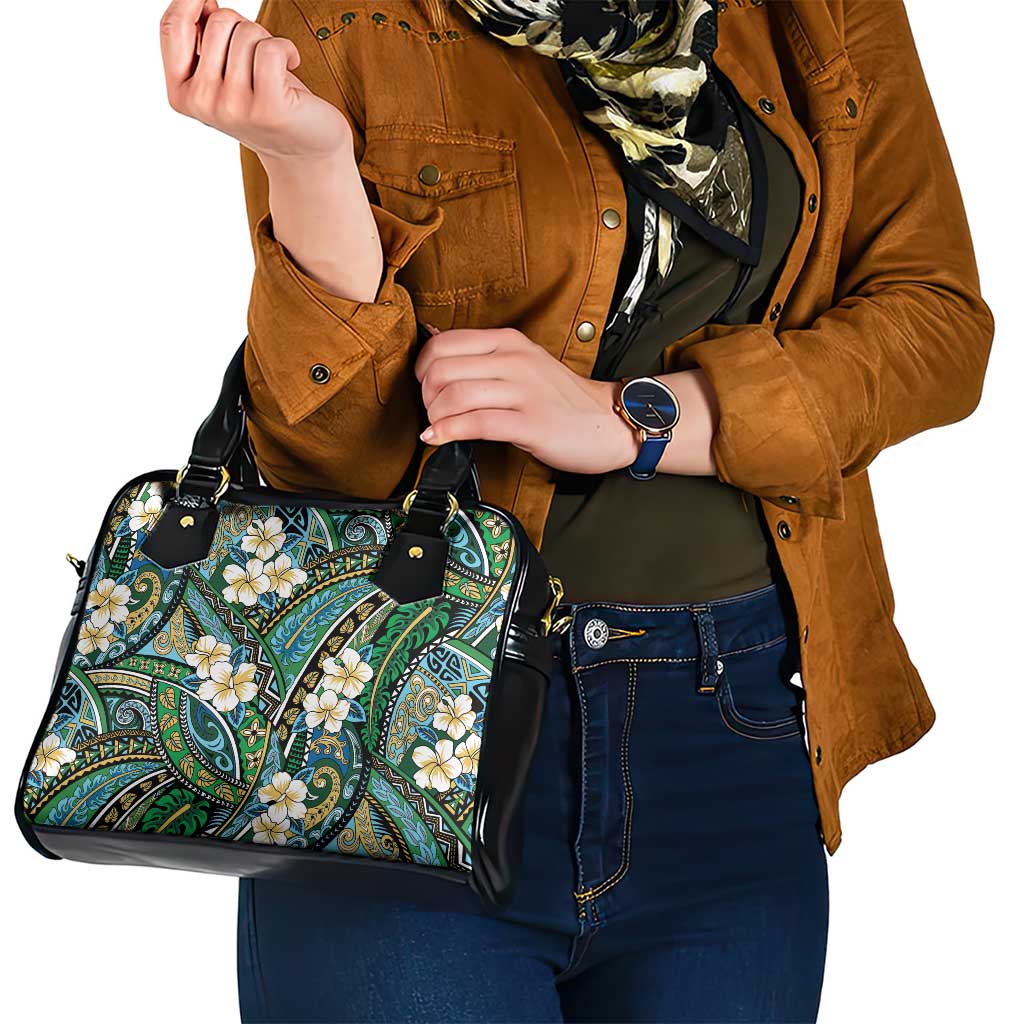 Polynesian Hibiscus Tropical Green Floral Shoulder Handbag Tribal Pattern - Polynesian Pride
