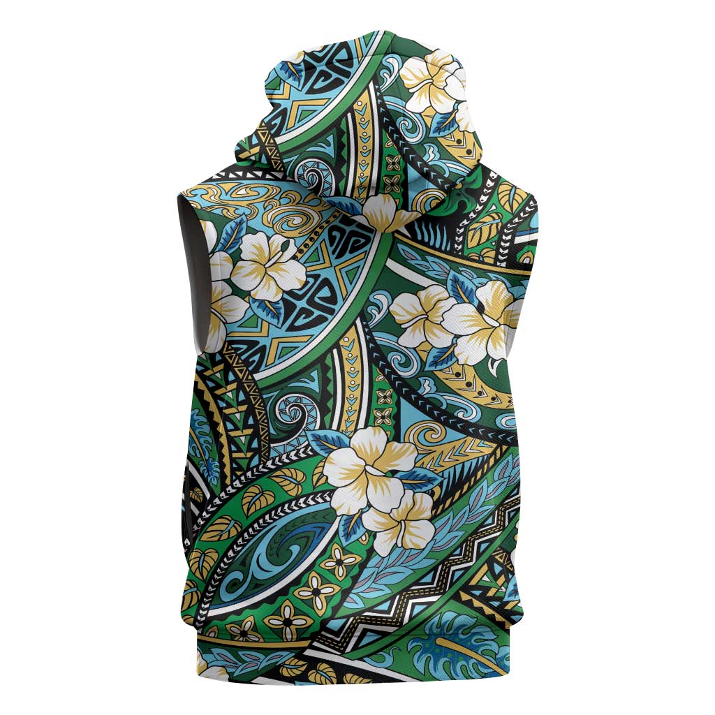Polynesian Hibiscus Tropical Green Floral Sleeveless Zip Hoodie Tribal Pattern LT01 - Polynesian Pride